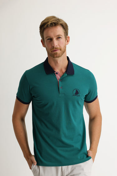Koyu Yeşil Polo Yaka Slim Fit Dar Kesim Desenli Tişört