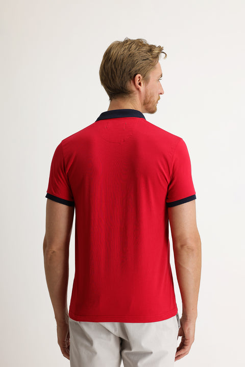 Koyu Kırmızı Polo Yaka Slim Fit Dar Kesim Desenli Tişört