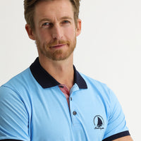 Orta Turkuaz Polo Yaka Slim Fit Dar Kesim Desenli Tişört