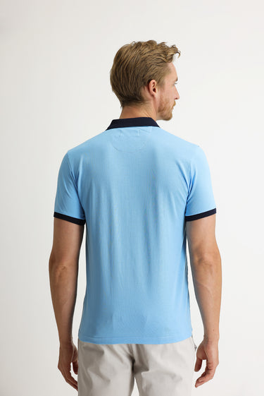 Orta Turkuaz Polo Yaka Slim Fit Dar Kesim Desenli Tişört