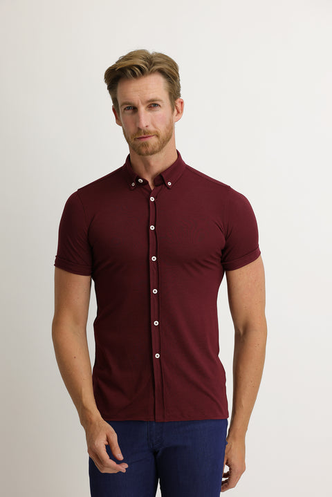 Şarap Bordo Polo Yaka Slim Fit Dar Kesim Gömlek Tişört