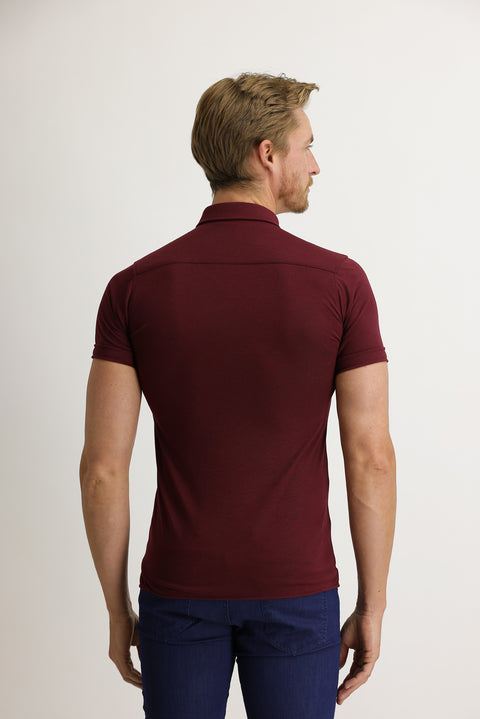 Şarap Bordo Polo Yaka Slim Fit Dar Kesim Gömlek Tişört