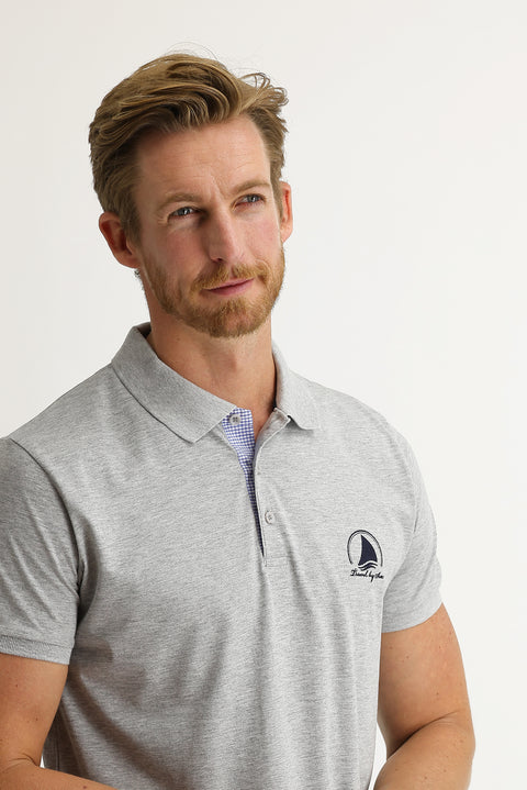 Orta Gri Polo Yaka Slim Fit Dar Kesim Desenli Pamuk Tişört