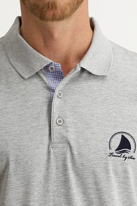 Orta Gri Polo Yaka Slim Fit Dar Kesim Desenli Pamuk Tişört