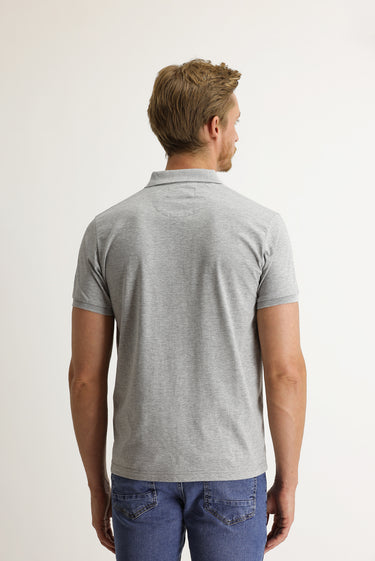 Orta Gri Polo Yaka Slim Fit Dar Kesim Desenli Pamuk Tişört