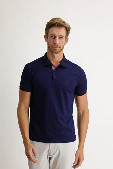 Açık Lacivert Polo Yaka Slim Fit Dar Kesim Desenli Pamuk Tişört