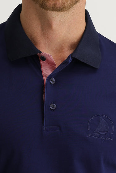 Açık Lacivert Polo Yaka Slim Fit Dar Kesim Desenli Pamuk Tişört