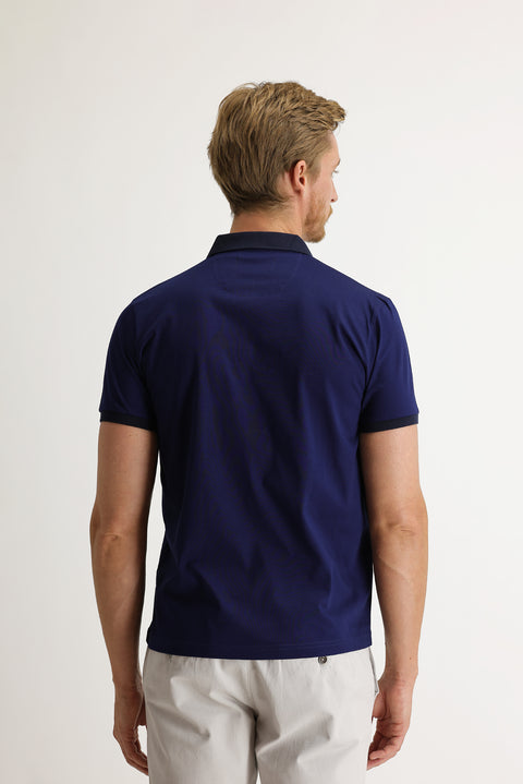 Açık Lacivert Polo Yaka Slim Fit Dar Kesim Desenli Pamuk Tişört