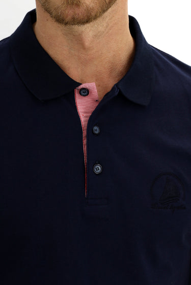 Orta Lacivert Polo Yaka Slim Fit Dar Kesim Desenli Pamuk Tişört