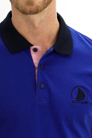  Koyu Lacivert Polo Yaka Slim Fit Dar Kesim Desenli Pamuk Tişört