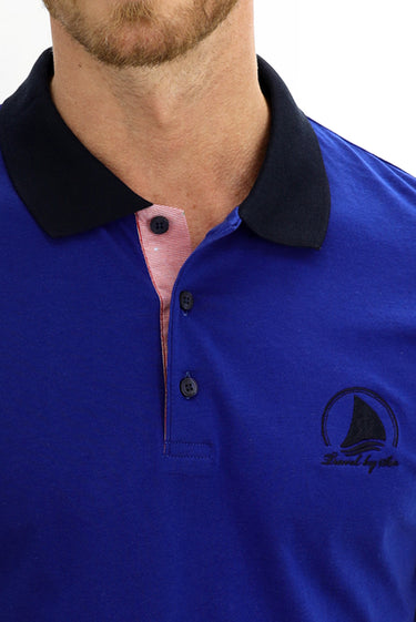 Koyu Lacivert Polo Yaka Slim Fit Dar Kesim Desenli Pamuk Tişört