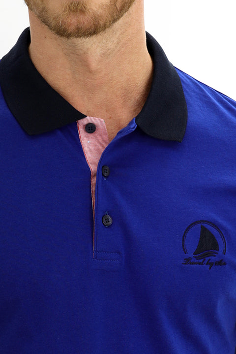 Koyu Lacivert Polo Yaka Slim Fit Dar Kesim Desenli Pamuk Tişört