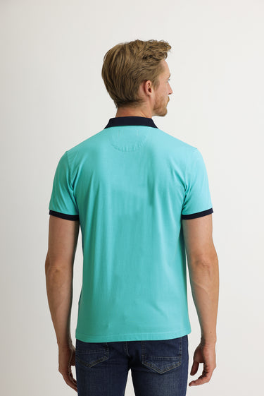 Açık Mavi Polo Yaka Slim Fit Dar Kesim Desenli Pamuk Tişört