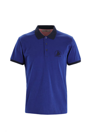  Su Mavisi Polo Yaka Slim Fit Dar Kesim Desenli Pamuk Tişört