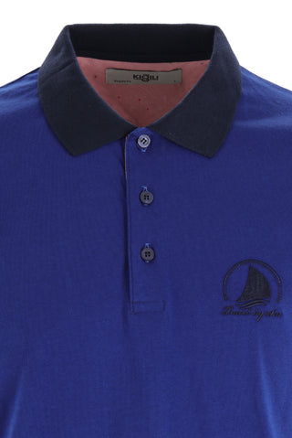  Su Mavisi Polo Yaka Slim Fit Dar Kesim Desenli Pamuk Tişört