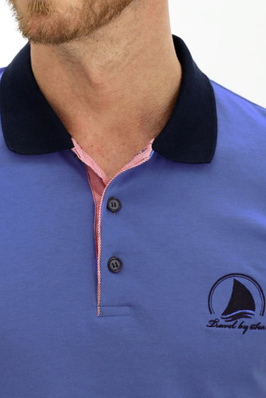  Aqua Mavisi Polo Yaka Slim Fit Dar Kesim Desenli Pamuk Tişört