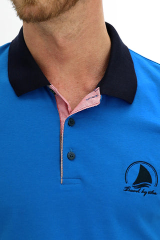  Koyu Mavi  Polo Yaka Slim Fit Dar Kesim Desenli Pamuk Tişört