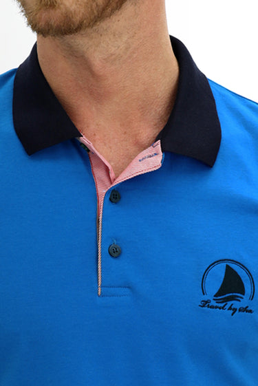 Koyu Mavi  Polo Yaka Slim Fit Dar Kesim Desenli Pamuk Tişört