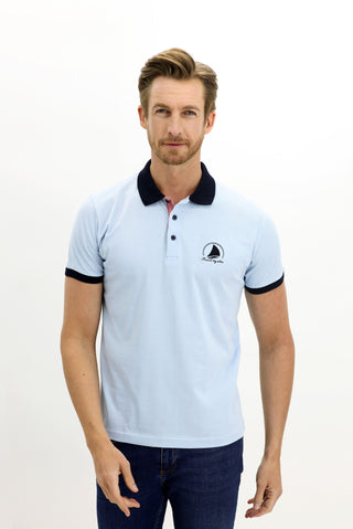  Mavi Polo Yaka Slim Fit Dar Kesim Desenli Pamuk Tişört