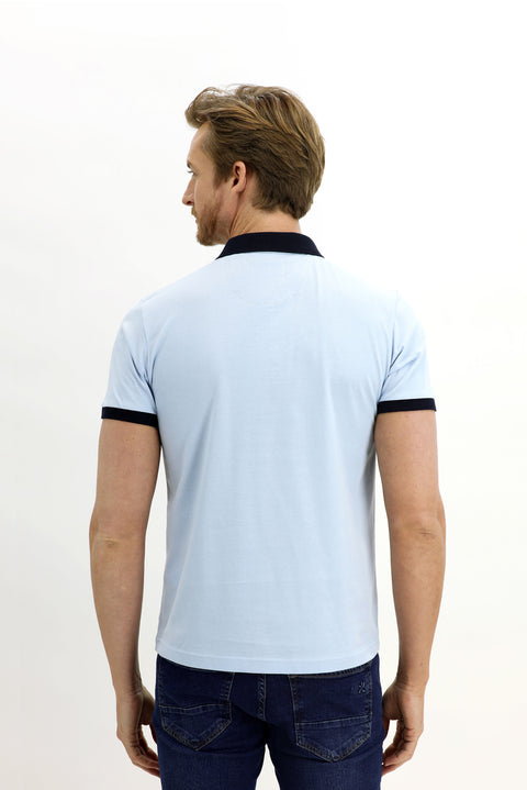 Mavi Polo Yaka Slim Fit Dar Kesim Desenli Pamuk Tişört