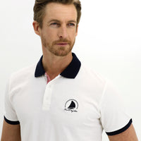 Beyaz Polo Yaka Slim Fit Dar Kesim Desenli Pamuk Tişört