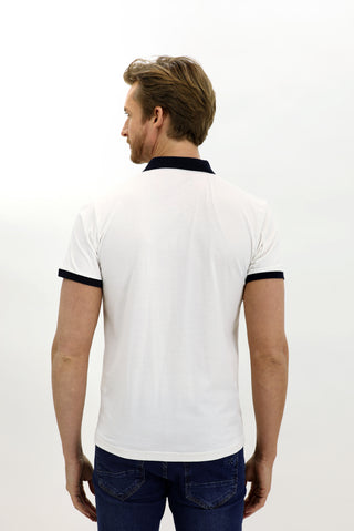  Beyaz Polo Yaka Slim Fit Dar Kesim Desenli Pamuk Tişört