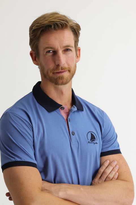 Kırık Beyaz Polo Yaka Slim Fit Dar Kesim Desenli Pamuk Tişört