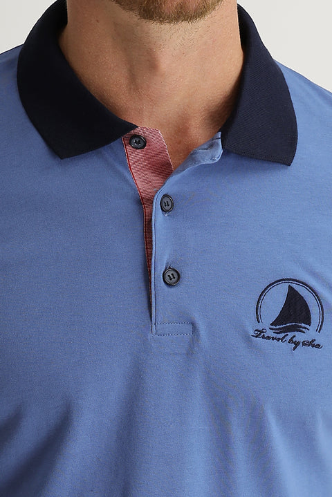 Kırık Beyaz Polo Yaka Slim Fit Dar Kesim Desenli Pamuk Tişört