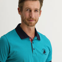 Orta Petrol Polo Yaka Slim Fit Dar Kesim Desenli Pamuk Tişört
