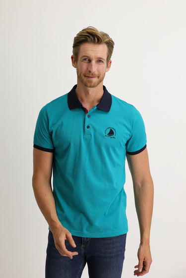 Orta Petrol Polo Yaka Slim Fit Dar Kesim Desenli Pamuk Tişört