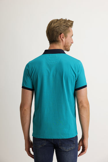 Orta Petrol Polo Yaka Slim Fit Dar Kesim Desenli Pamuk Tişört