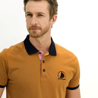 Hardal Polo Yaka Slim Fit Dar Kesim Desenli Pamuk Tişört