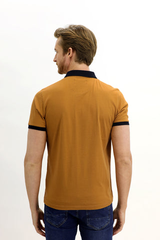  Hardal Polo Yaka Slim Fit Dar Kesim Desenli Pamuk Tişört
