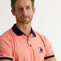 Orta Pembe Polo Yaka Slim Fit Dar Kesim Desenli Pamuk Tişört