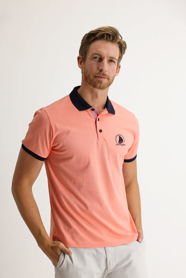Orta Pembe Polo Yaka Slim Fit Dar Kesim Desenli Pamuk Tişört