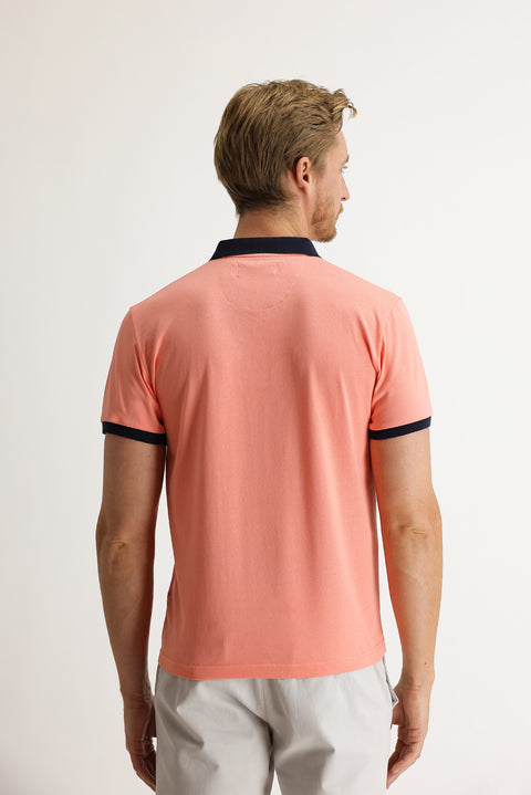 Orta Pembe Polo Yaka Slim Fit Dar Kesim Desenli Pamuk Tişört