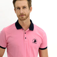 Şeker Pembe Polo Yaka Slim Fit Dar Kesim Desenli Pamuk Tişört