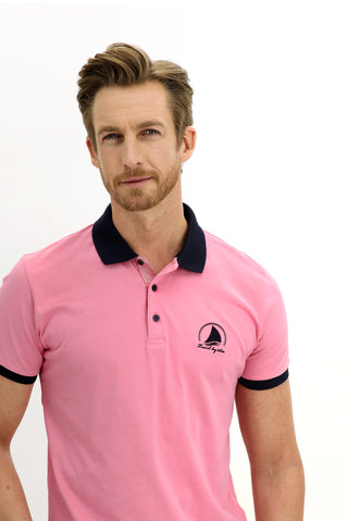  Şeker Pembe Polo Yaka Slim Fit Dar Kesim Desenli Pamuk Tişört