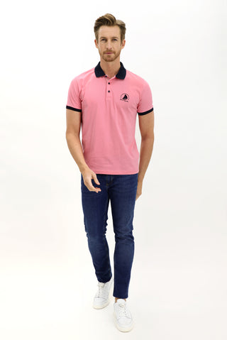  Şeker Pembe Polo Yaka Slim Fit Dar Kesim Desenli Pamuk Tişört