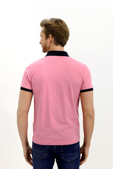 Şeker Pembe Polo Yaka Slim Fit Dar Kesim Desenli Pamuk Tişört