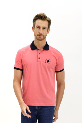  Fuşya Polo Yaka Slim Fit Dar Kesim Desenli Pamuk Tişört