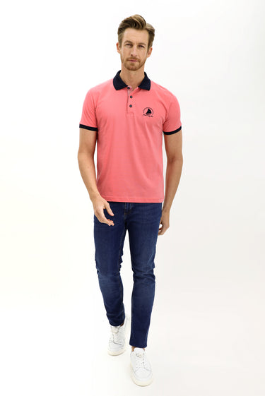 Fuşya Polo Yaka Slim Fit Dar Kesim Desenli Pamuk Tişört