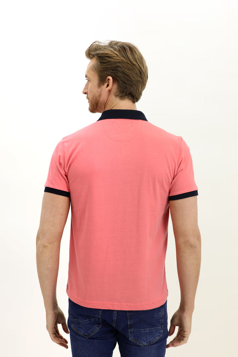 Fuşya Polo Yaka Slim Fit Dar Kesim Desenli Pamuk Tişört