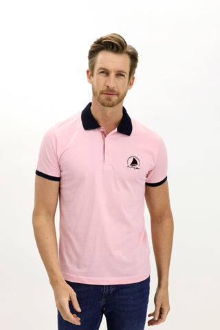 Pembe Polo Yaka Slim Fit Dar Kesim Desenli Pamuk Tişört