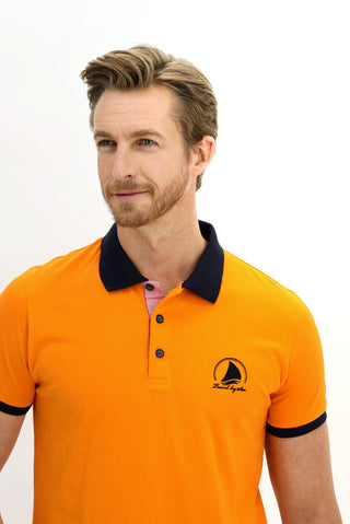  Açık Turuncu Polo Yaka Slim Fit Dar Kesim Desenli Pamuk Tişört