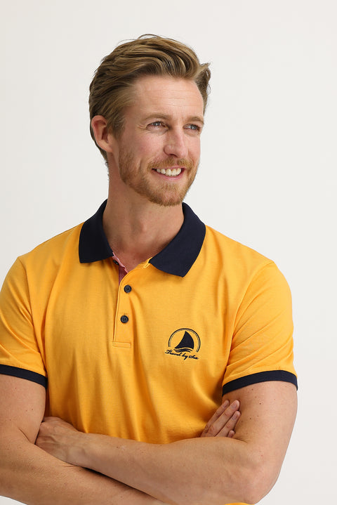 Orta Turuncu Polo Yaka Slim Fit Dar Kesim Desenli Pamuk Tişört