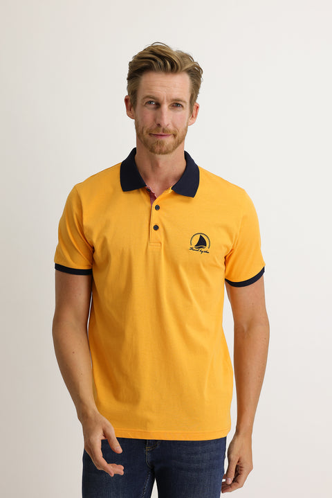 Orta Turuncu Polo Yaka Slim Fit Dar Kesim Desenli Pamuk Tişört