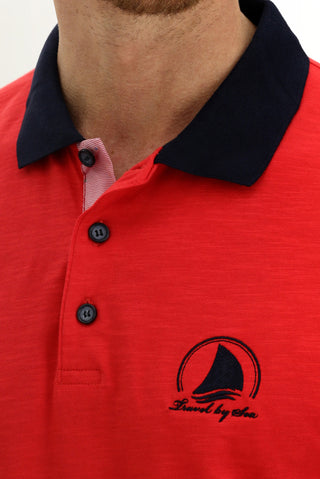  Nar Çiçeği Polo Yaka Slim Fit Dar Kesim Desenli Pamuk Tişört