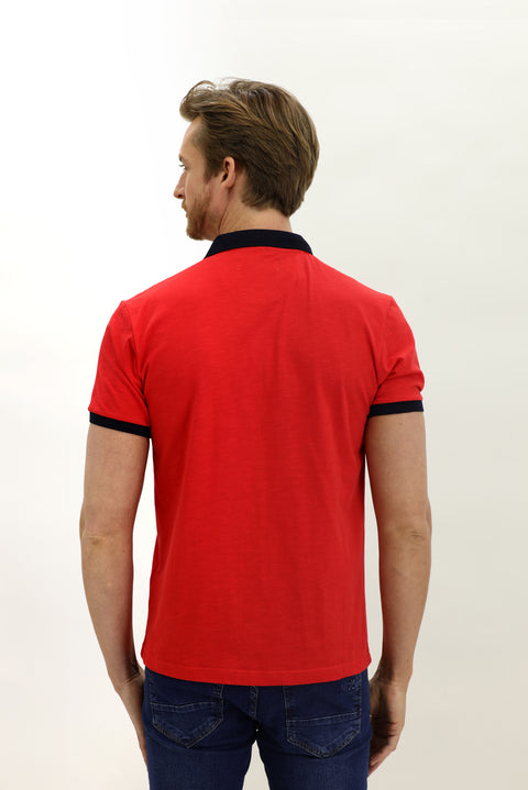 Nar Çiçeği Polo Yaka Slim Fit Dar Kesim Desenli Pamuk Tişört