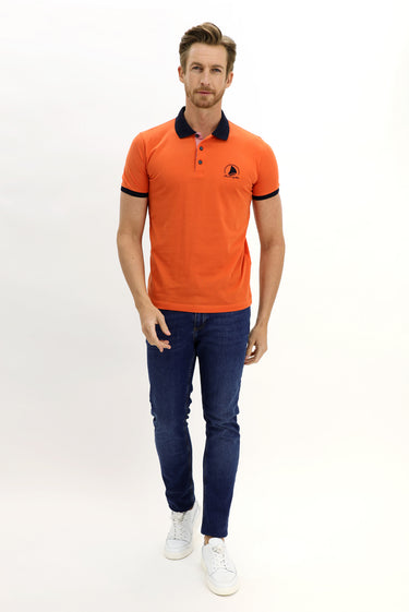  Kiremit Polo Yaka Slim Fit Dar Kesim Desenli Pamuk Tişört